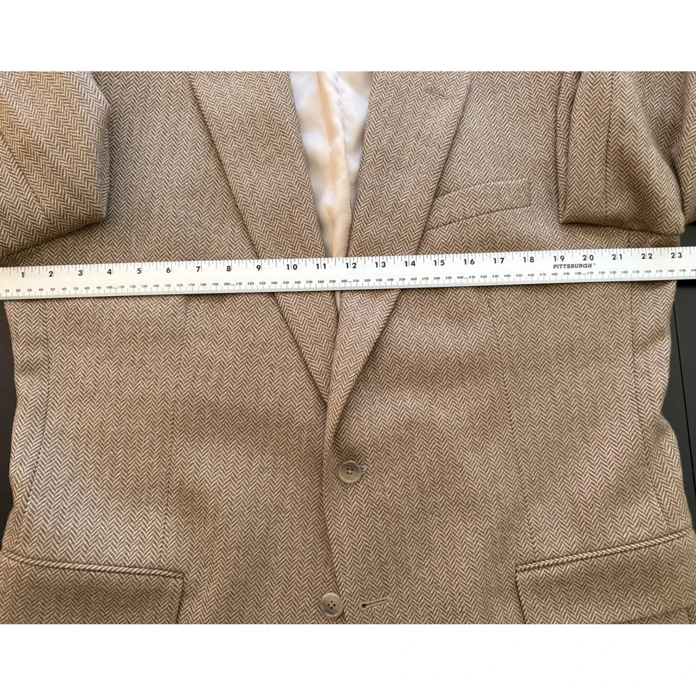 Alan Lebow Herringbone Sport‎ Coat Mens 44R Tan Wool Cashmere Blazer Jacket